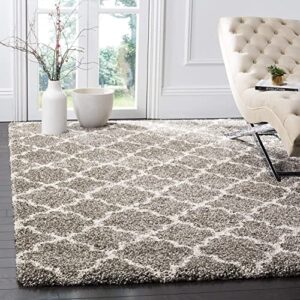 safavieh hudson shag collection accent rug - 4' x 6', grey & ivory, trellis design, non-shedding & easy care, 2-inch thick ideal for high traffic areas in entryway, living room, bedroom (sgh282b)