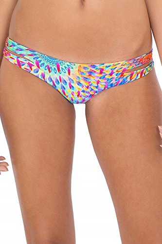 Luli Fama Women's Bajo Un Mismo Sol Zig-Zag Open Side Moderate Bikini Bottom, Multi, Large