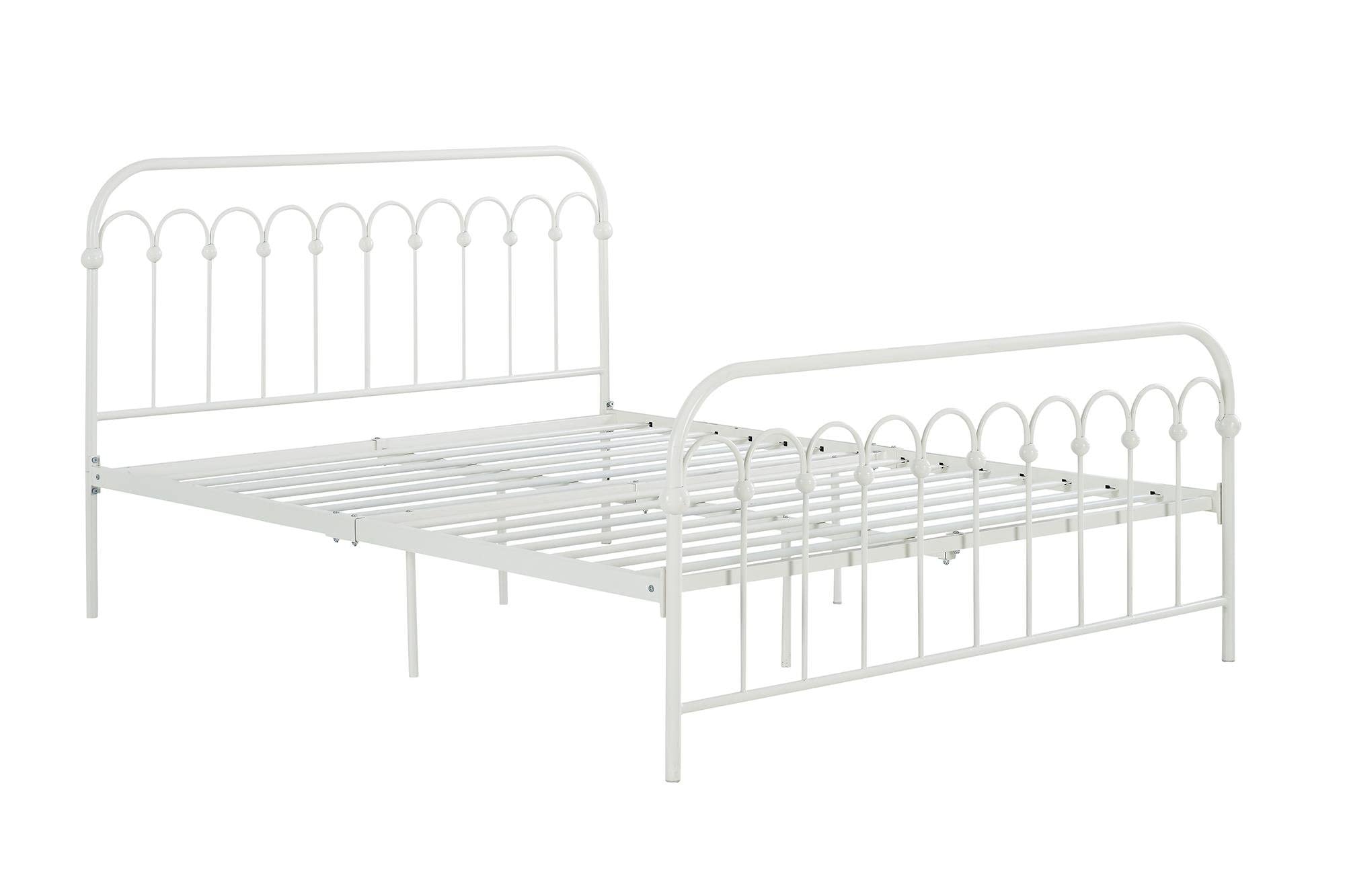 Novogratz Bright Pop Metal Bed, Adjustable Height for Underbed Storage (6.5" or 11"), Metal Slats Included, Full, White