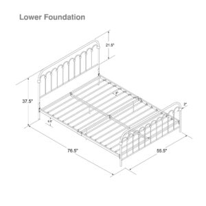 Novogratz Bright Pop Metal Bed, Adjustable Height for Underbed Storage (6.5" or 11"), Metal Slats Included, Full, White