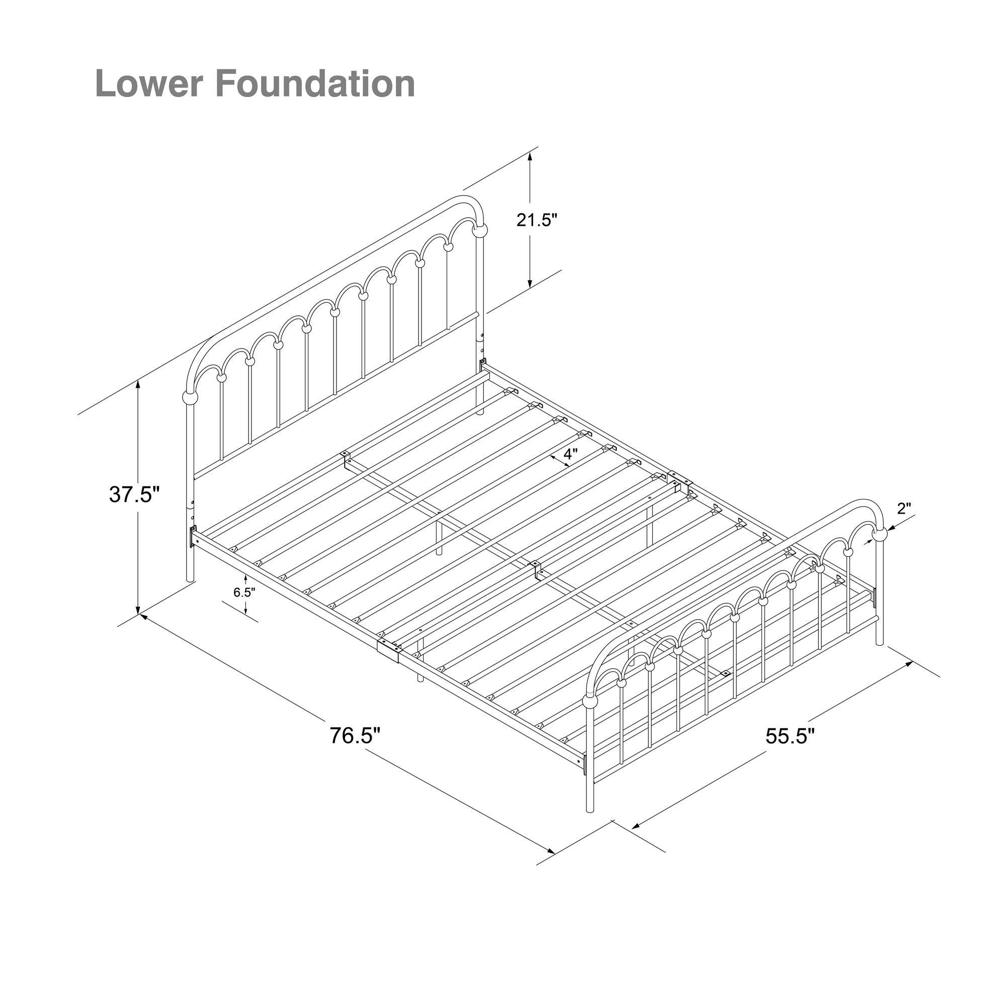 Novogratz Bright Pop Metal Bed, Adjustable Height for Underbed Storage (6.5" or 11"), Metal Slats Included, Full, White