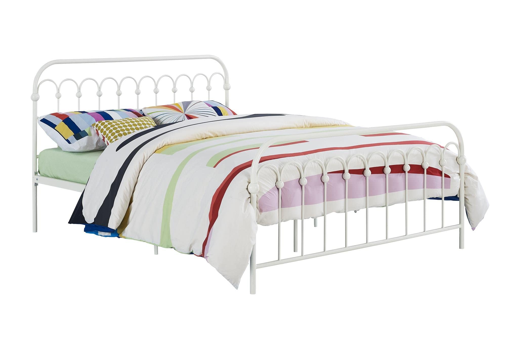 Novogratz Bright Pop Metal Bed, Adjustable Height for Underbed Storage (6.5" or 11"), Metal Slats Included, Full, White