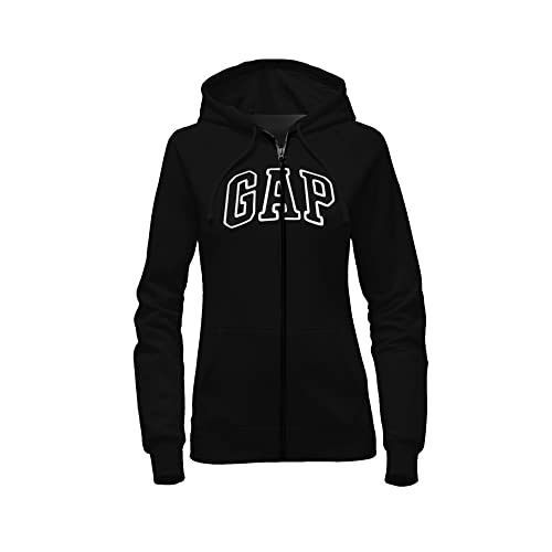 GAP Womens Fleece Arch Logo Full Zip Hoodie (Large, Black)