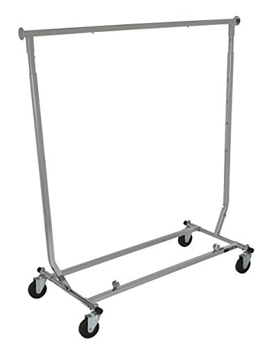 Econoco Collapsible Rolling Clothes Rack - Collapsible Clothing Rack, Commercial Grade Clothing Display, Square Tubing Rolling Rack, Chrome