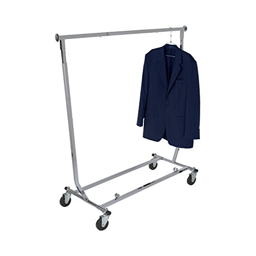 Econoco Collapsible Rolling Clothes Rack - Collapsible Clothing Rack, Commercial Grade Clothing Display, Square Tubing Rolling Rack, Chrome