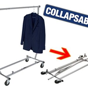 Econoco Collapsible Rolling Clothes Rack - Collapsible Clothing Rack, Commercial Grade Clothing Display, Square Tubing Rolling Rack, Chrome