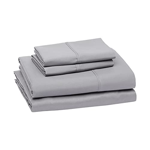 Amazon Basics Lightweight Super Soft Easy Care Microfiber 4-Piece Bed Sheet Set with 14-Inch Deep Pockets, Full, Dark Gray, Solid