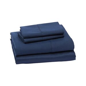amazon basics lightweight super soft easy care microfiber 4-piece bed sheet set with 14-inch deep pockets, full, navy blue, solid