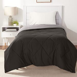 amazon basics reversible lightweight microfiber comforter blanket, twin/twin xl, black/grey