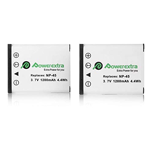 Powerextra 2 x NP-45 NP-45A NP-45B NP-45S Battery Compatible with Fujifilm INSTAX Mini 90, FinePix XP20 XP22 XP30 XP50 XP60 XP70 XP80 XP90 XP120 XP130 XP140 T350 T400 T500 T510 T550 T560 JX520 JX550