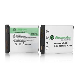 Powerextra 2 x NP-45 NP-45A NP-45B NP-45S Battery Compatible with Fujifilm INSTAX Mini 90, FinePix XP20 XP22 XP30 XP50 XP60 XP70 XP80 XP90 XP120 XP130 XP140 T350 T400 T500 T510 T550 T560 JX520 JX550