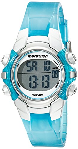 Marathon by Timex Unisex T5K817 Digital Mid-Size Light Blue/Silver-Tone Resin Strap Watch