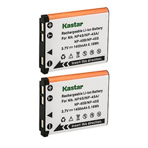 kastar 2 pack battery for fujifilm np-45 np-45a np-45b and fuji finepix j10 j12 j15 j15fd j20 j25 j26 j27 j30 j35 j38 j40 j100 j110w j120 j150w j210 j250 jv100 jv105 jv150 jv155 jv160 jv200jx205 jx250