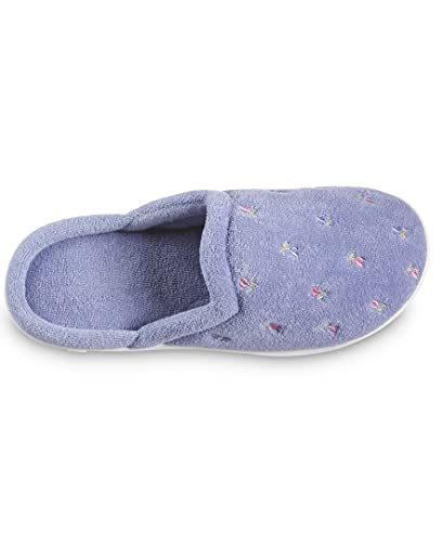 isotoner womens Terry slip Clog With Memory Foam for Indoor/Outdoor Comfort Slip on Slipper, Periwinkle Scalloped, 6.5-7 US
