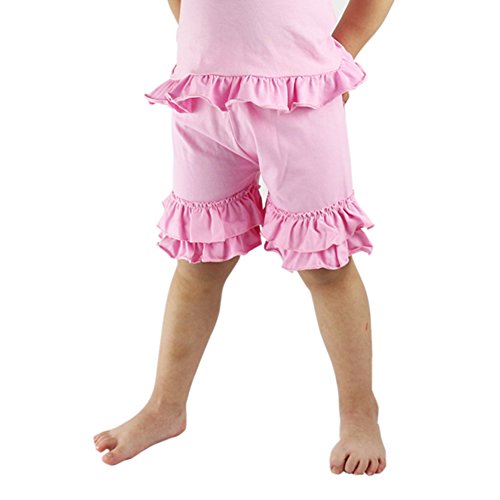 Wennikids Toddler Baby Girls Cotton Double Ruffle Shorts Pants 1-8t (S(1-2T), Hot Pink)