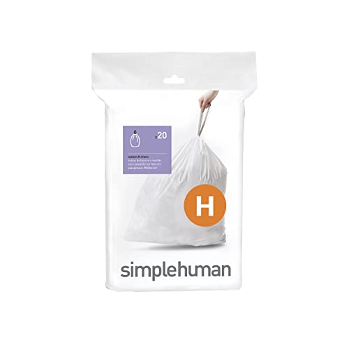 simplehuman Code H Custom Fit Drawstring Trash Bags in Dispenser Packs, 20 Count, 30-35 Liter / 8-9.2 Gallon, White