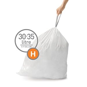 simplehuman Code H Custom Fit Drawstring Trash Bags in Dispenser Packs, 20 Count, 30-35 Liter / 8-9.2 Gallon, White