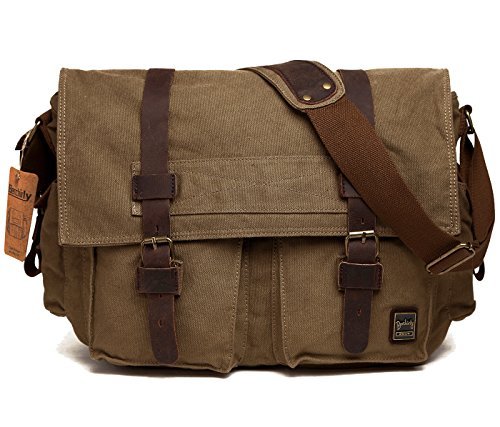 Berchirly 13.3Inch Laptop Bag Vintage Military Man Canvas Messenger Bags For Women Men