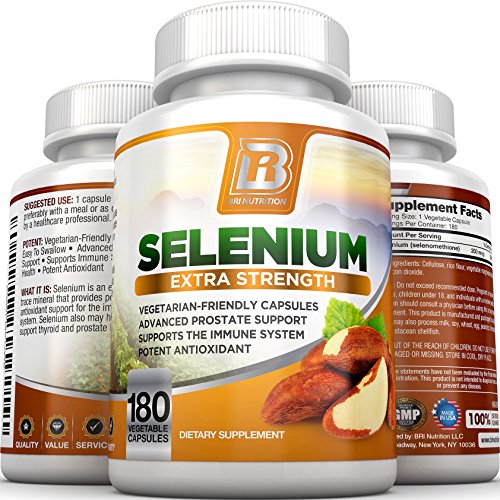 BRI Nutrition Selenium - Natural Antioxidant Supplements Helps to Fortify Immune System, Maintain Heart Health & Combat Free Radical Damage - 200mcg, 180 Vegetable Cellulose Capsules