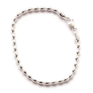 sc-jewelry sterling silver 7-inch charleston rice bead link bracelet sturdy women's bracelet extra-small 2.2x3mm (230ga) italian oval beads in gift box with lobster claw clasp