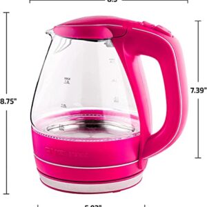 OVENTE Glass Electric Kettle Hot Water Boiler 1.5 Liter Borosilicate Glass Fast Boiling Countertop Heater - BPA Free Auto Shut Off Instant Water Heater Kettle for Coffee & Tea Maker - Pink KG83F