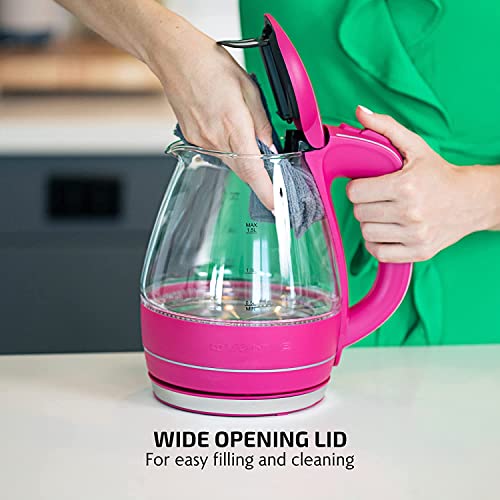 OVENTE Glass Electric Kettle Hot Water Boiler 1.5 Liter Borosilicate Glass Fast Boiling Countertop Heater - BPA Free Auto Shut Off Instant Water Heater Kettle for Coffee & Tea Maker - Pink KG83F