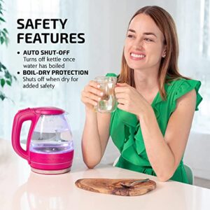 OVENTE Glass Electric Kettle Hot Water Boiler 1.5 Liter Borosilicate Glass Fast Boiling Countertop Heater - BPA Free Auto Shut Off Instant Water Heater Kettle for Coffee & Tea Maker - Pink KG83F