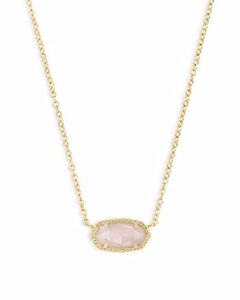 kendra scott elisa pendant necklace for women, fashion jewelry, 14k gold-plated, rose quartz