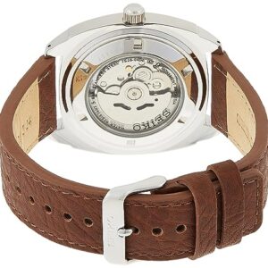 SEIKO SNKN37 Automatic Watch for Men - Recraft Series - Brown Leather Strap, Day/Date Calendar, 50m Water Resistant, Blue Dial, Luminous Hands & Markers, and 41 Hour Power Reserve