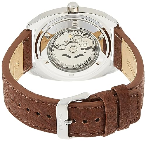 SEIKO SNKN37 Automatic Watch for Men - Recraft Series - Brown Leather Strap, Day/Date Calendar, 50m Water Resistant, Blue Dial, Luminous Hands & Markers, and 41 Hour Power Reserve