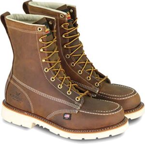 thorogood american heritage 8” steel toe work boots for men - full-grain leather with moc toe, slip-resistant heel outsole, and comfort insole; eh rated, trail crazyhorse - 9.5 2e us
