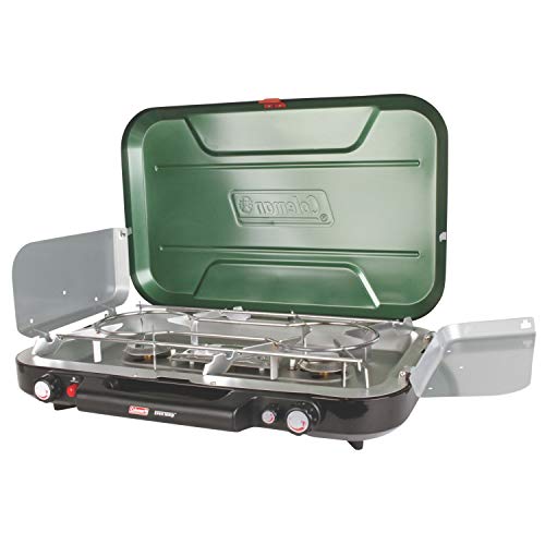 Coleman Classic 3-Burner Propane Camping Stove, Portable Camp Stove with 3 Adjustable Burners and Push-Button Instant Ignition, Includes Wind Guards, Pressure Control, and Carry Handle, 28,000 BTUs