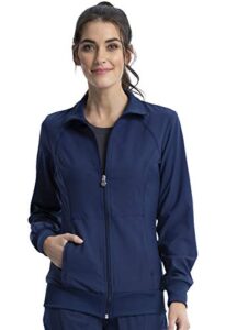cherokee infinity zip front scrub jackets for women, 4-way stretch fabric 2391a, m, navy