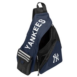 officially licensed mlb new york yankees leadoff sling backpack, 20-inch, black/navy