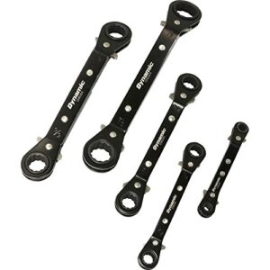 dynamic 5 piece sae double box end, reversible ratcheting wrench set, 25° offset