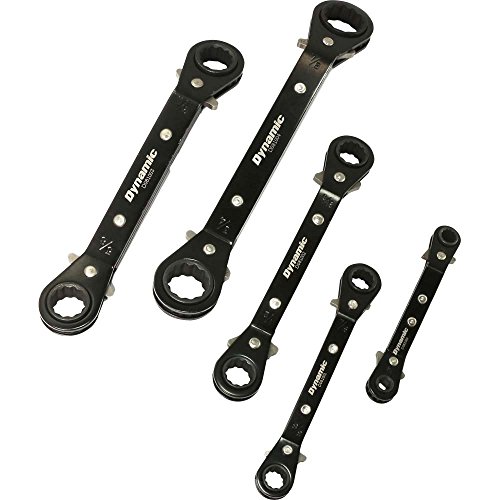 Dynamic 5 Piece Sae Double Box End, Reversible Ratcheting Wrench Set, 25° Offset