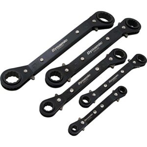Dynamic 5 Piece Sae Double Box End, Reversible Ratcheting Wrench Set, 25° Offset