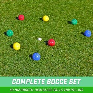GoSports 90 mm Backyard Bocce Set with 8 Balls, Pallino, Case and Measuring Rope - Made from Premium Resin