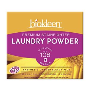 biokleen natural laundry detergent - 108 he loads - powder, concentrated, eco-friendly, non-toxic, plant-based, no artificial fragrance, colors or preservatives, premium plus(packaging may vary)
