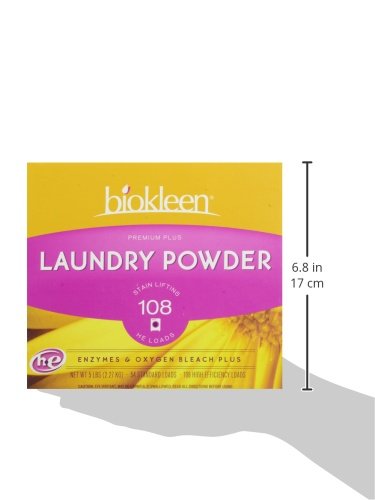 Biokleen Natural Laundry Detergent - 108 HE Loads - Powder, Concentrated, Eco-Friendly, Non-Toxic, Plant-Based, No Artificial Fragrance, Colors or Preservatives, Premium Plus(Packaging May Vary)