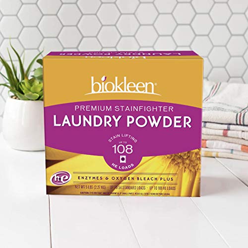 Biokleen Natural Laundry Detergent - 108 HE Loads - Powder, Concentrated, Eco-Friendly, Non-Toxic, Plant-Based, No Artificial Fragrance, Colors or Preservatives, Premium Plus(Packaging May Vary)