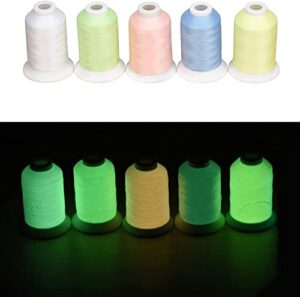 simthread glow in the dark machine embroidery thread 1000yards(1000m) 5 spools set 30wt for halloween christmas embroidery and sewing machines