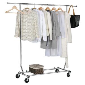 yaheetech commercial clothing garment racks on wheels, grade single rod adjustable height clothes rack on wheels for hanging clothes, heavy duty upright clothes rack with wheels, silver