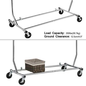 Yaheetech Commercial Clothing Garment Racks on Wheels, Grade Single Rod Adjustable Height Clothes Rack on Wheels for Hanging Clothes, Heavy Duty Upright Clothes Rack with Wheels, Silver