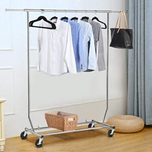 Yaheetech Commercial Clothing Garment Racks on Wheels, Grade Single Rod Adjustable Height Clothes Rack on Wheels for Hanging Clothes, Heavy Duty Upright Clothes Rack with Wheels, Silver