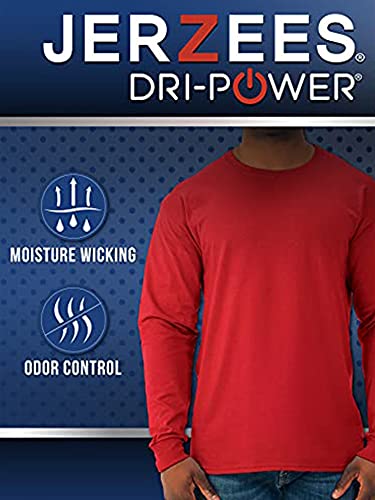 Jerzees Men's Dri-Power Cotton Blend Long Sleeve Tees, Moisture Wicking, Odor Protection, UPF 30+, Sizes S-3X, Black, Large