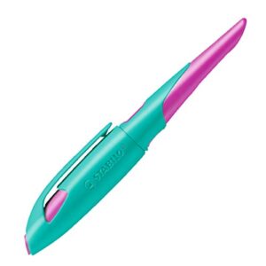 ergonomic school fountain pen - stabilo easybirdy - m nib - right handed - turquoise/neon pink