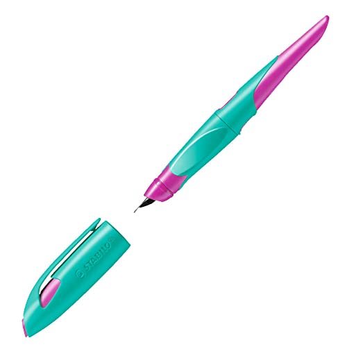 Ergonomic School Fountain Pen - STABILO EASYbirdy - M Nib - Right Handed - Turquoise/Neon Pink