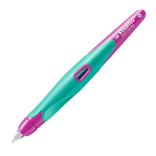 Ergonomic School Fountain Pen - STABILO EASYbirdy - M Nib - Right Handed - Turquoise/Neon Pink