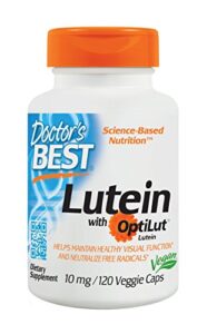 doctor's best lutein with optilut, non-gmo, vegan, gluten free, soy free, eye health, 10 mg, 120 veggie caps
